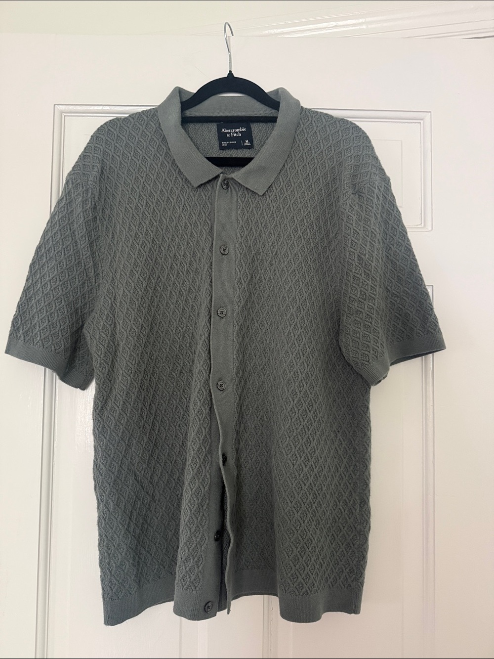 Abercrombie & Fitch Men's Short Sleeve Knit Polo in Gray Green